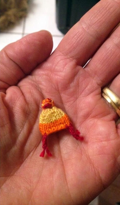 How tiny is the tiniest, shiniest Jayne hat? Made by Lauren B. with &ldquo;crochet