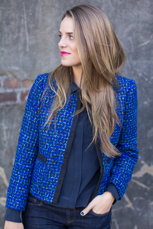 thepinkcarnations:  Pink Carnations: Julia Engel of Gal Meets Glam made me drool over J. Crew’s Lady Jacket. Tweed, check! Texture, check! Color, check! Sleek and tailored, check! I know what my next purchase will be!