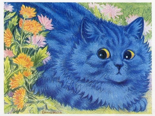 bunny-realness: blue cat and marigolds, louis wain