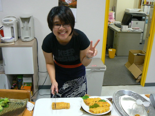 Making &ldquo;Tamagoyaki&rdquo;(Japanese omelette).  You will find Tmagoyaki in Obento very often. M