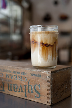 thesmithian:  thesmithian-blog:  The Dirty is a something like an espresso and milk sandwich—a shot of hot espresso floats between two layers of chilled milk that’s topped with another shot of espresso. The drink is creamy and cool, and despite consisting