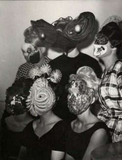kirgiakos: Denise Bellon - Gathering of Surrealists group with mask wearing guests  (france | ca.1950s-1960s) 