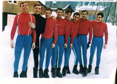 The Olympic French ski team dressed by Lacoste. 1966©Paris Match