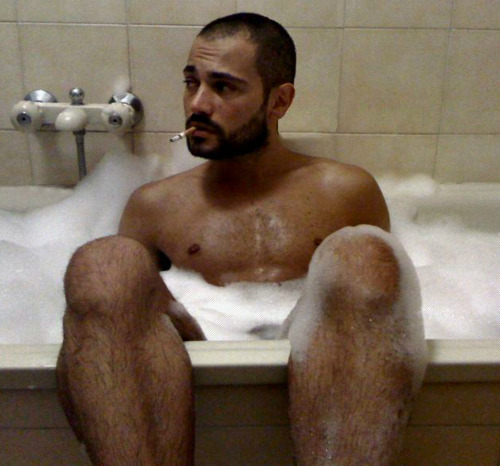 Hairy chest, legs,Beard and Mustache.