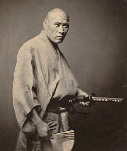 thekimonogallery:  Rare photo of true samurai, circa 1866, Japan,  by photographer Felice Beato. A year or two after this photograph was taken, the samurai were abolished, and with it the Japanese feudal system. 