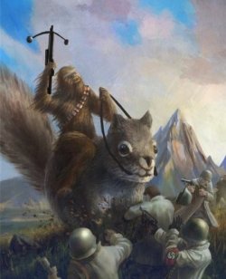 dorkly:  Chewbacca Riding a Giant Squirrel and Fighting Nazis Give that Wookiee a medal!