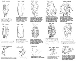 tutorialsforartists:  horrormove:  Tips for drawing different hair and fur types by *Deskleaves  &lt;regarding a suggestion of ‘how to draw hair’&gt; 