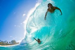 Bodysurfing the north shore, Hawaii