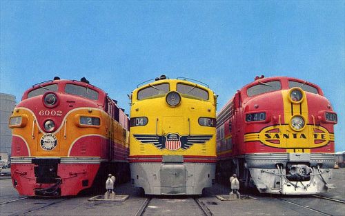 whitedogblog:Southern Pacific, Union Pacific, Santa Fe locomotives