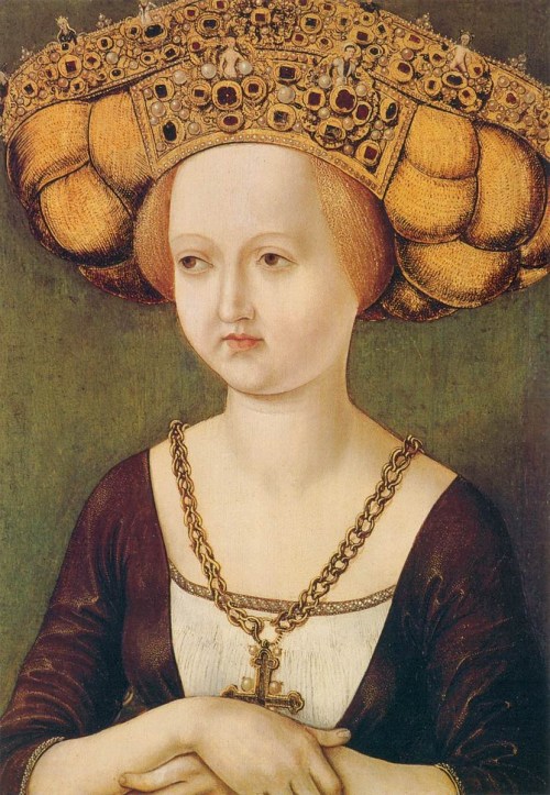 mediumaevum:Unknown Master Portrait of Kunigunde of Austria c. 1485*Ah… Nothing like the 80’s hairst