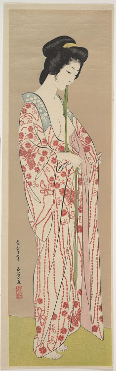 Woman Dressing, by artist Hashiguchi Goyô, circa 1920, Japan.  Ukiyo-e Polychro