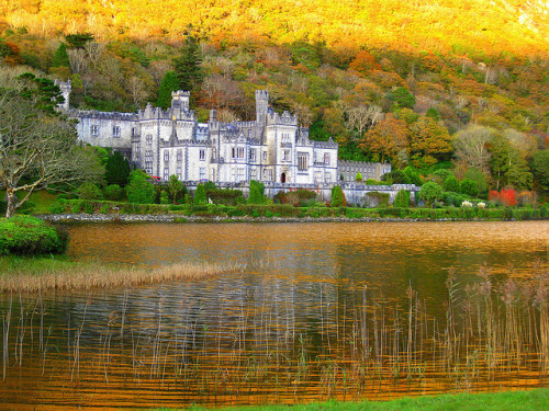 Autumn colors at Kylemore Abbey in Connemara, Ireland (by honorkyne).