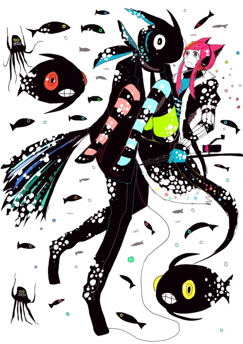 eccentric-nucleus:   this person’s art is actually really neat. the best color palette in existence: black and neon  