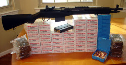 tombstone-actual:  gunrunnerhell: More ammo… A SOCOM 16 sitting atop some boxes of ammo. The recoil on the SOCOM 16 is actually quite mild due to the rather effective muzzle brake designed by Springfield Armory. Average M14 magazines hold 20 rounds,