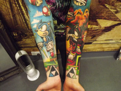 mr-storm:  Here’s a close up of the finished bottom half of my full arm gaming sleeves.  Tattoo’d by the amazing Laura Kennedy of Timeless Tattoo’s in Glasgow, Scotland.   