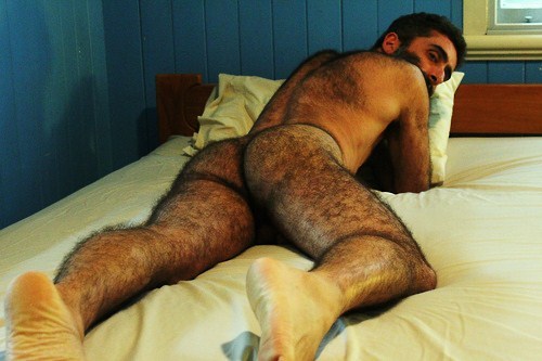 Exceptionally hairy ass, legs and back - WOOF  Wonder what the front side looks like!  WOOF