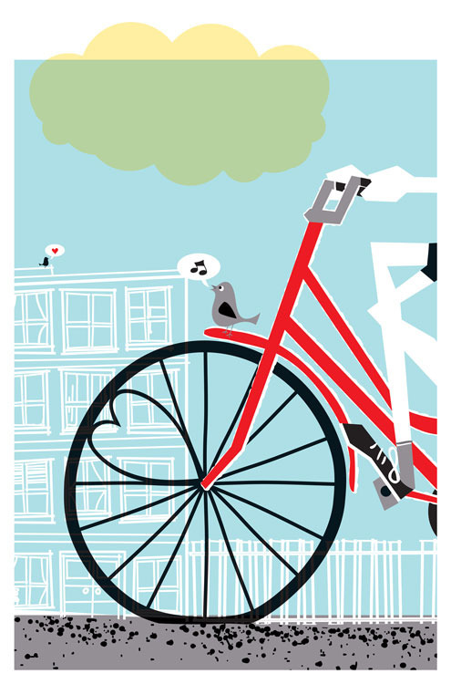 cyclivist: Bicycle print by StrawberryLuna. “Going To See My Baby Blue”. I love the heart in the spo
