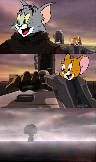 fierce-pugnacious-korra:  mopedsandhairflips:  thefantasticbendingbrothers:  You know at the end of Tom and Jerry they commited suicide?  Is this true?  What?!?! THAT WAS MY CHILDHOOD  