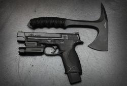everyday-cutlery:  M&amp;P9 Pro Series and Can you ID the Axe? by Avedis