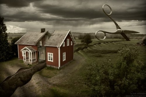 godtricksterloki:  sassylupin:  ablogorsomething:  showslow:  Impressive photo-manipulation by Erik Johansson  His photo-manipulation are both realist and imaginary at the same time.They are creates from photos of people, places and elements from everyday