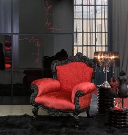 linxy-zn:  Boudoir Victorian Gothic style interior  I could imagine doing interesting things in this chair.