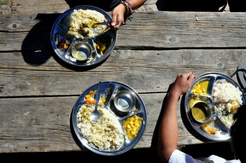 Dhal Bhat: 24 hour power. Food stop in Deurali before trekking another few hours up to Sing Gompa, R