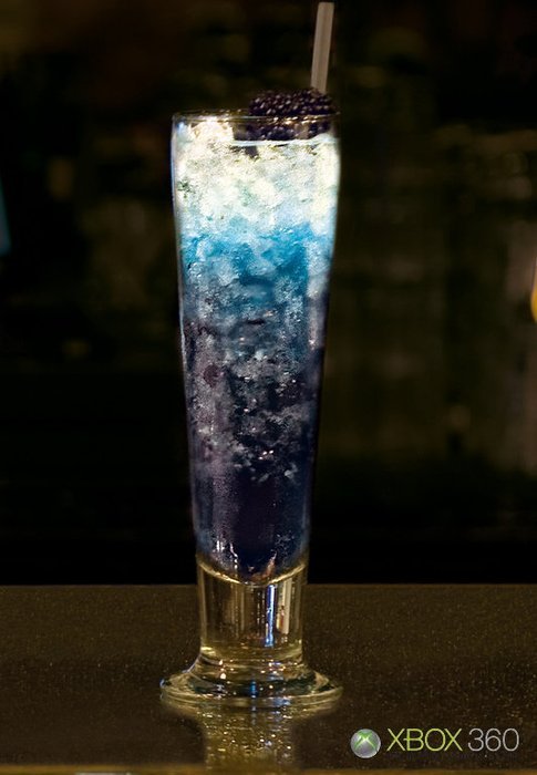 bigpappabear:  Plasmid (Bioshock cocktail) Ingredients:30ml Smirnoff Vodka20ml Blue Curacao10ml MyrtilleSmall bit of Lemon JuiceChampagne (however much you want, at the end) Directions: Fill a tall glass with ice and crush with a pestle, adding to the