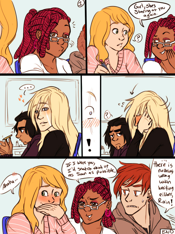 so here is a short comic with my OC ladies being shy little teen gays sgljjsgflf