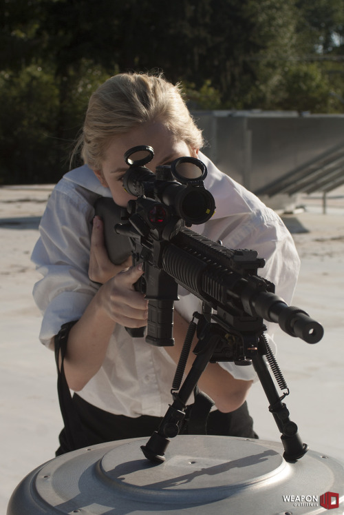 Nikki Lane rocking my Army 18D (Special Forces, Medic) buddy&rsquo;s rifle.  Built by Centu