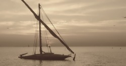 Sailboat at sunset in Borollos Lake, North