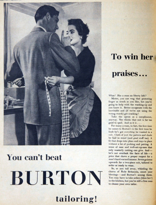 ~ Burton, September 1954via Grace&rsquo;s Guide(click to enlarge)&ldquo;You may have to take orders 