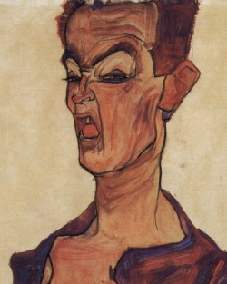 pubertad:  Egon Schiele, Selbstporträt, eine Grimasse schneidend (detail), 1910 