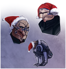 weissidian: Garrus vs santa hat I always picture dumb things like this in my head  also the bottom one is because when I was little I put a hat on my cat’s face and he would just back up and stand really still and yeah I’m so sorry I do these things