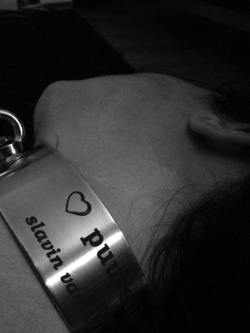 followme4ever:  followme4ever:  Puursub, my slavegirl, with her new collar….hmm I love it….she looks beautiful with her new collar and she is my property…  At night I chain her to the wall…,she has to ask permission to go to the bathroom… 