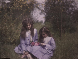  “Tying Roses” | Autochrome taken by Etheldreda Janet Laing of her daughters, 1908 