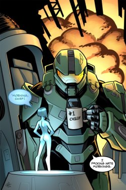 dorkly:  Morning, Chief! Don’t talk to or try to kill Master Chief until he’s had his coffee.  This reminds me of that dumb McDonald&rsquo;s commercial with the douchebag going around &ldquo;not until I had my coffee&rdquo; Bitch, fuck you AND your