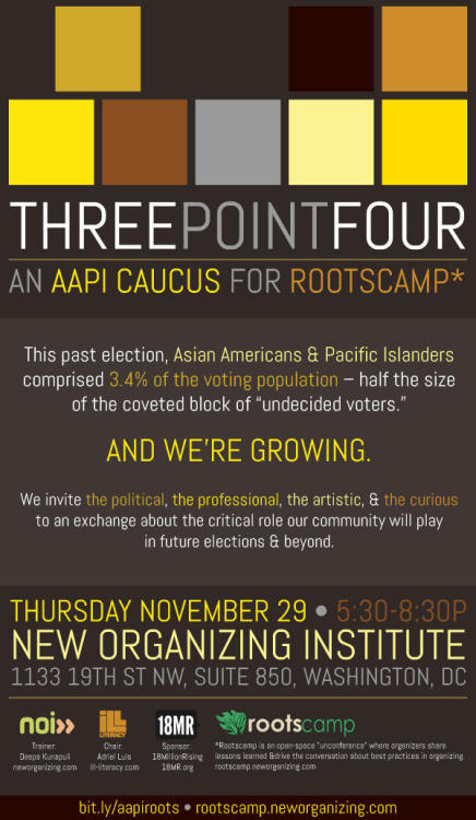 Check the awesome flyer for our caucus at Rootscamp! Please join us, and be sure to RSVP here.