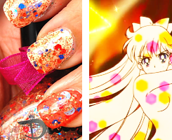 cool1412:  appleinspiration:  sailorfailures:  Daily Lacquer has made a collection of Sailor Moon-themed nail varnish blends called The Lovely Moon Collection. They remind me especially of their transformations. Get them for Ű a bottle or ฺ for the