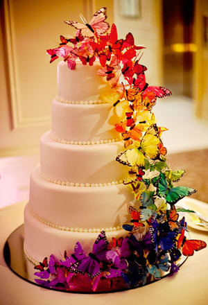 Misc: Colorful Butterfly Wedding Cake