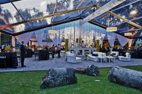 Stunning Tent Wedding: With hanging chandeliers and a floral ceiling centerpiece 