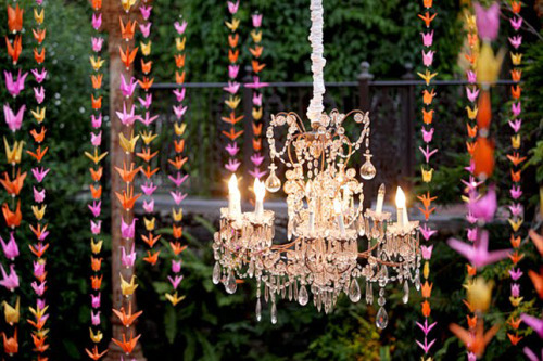 Wedding Decor and Lighting: Origami Cranes and A Chandelier