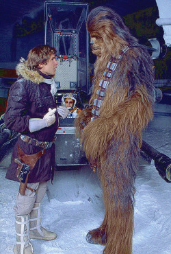 filmcrack-deactivated20130119:  Harrison Ford and Peter Mayhew on the set of Star Wars: Episode V - The Empire Strikes Back (1980) 