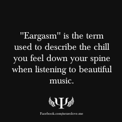 psych-facts:  ”Eargasm” is the term used to describe the chill you feel down your spine when listening to beautiful music.