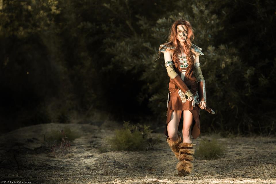 The sexy-ass Chloe Dykstra as Aela the Huntress. I very much approve.