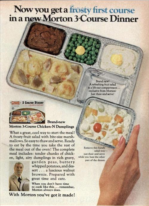 ~ Morton 3-Course Dinner, Good Housekeeping, March 1969via Modern Mechanix