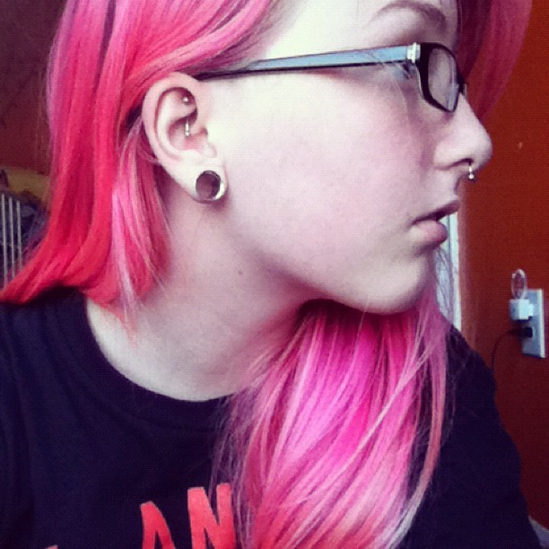 softbluush:  Heh #septum #streatchedears #rook #pinkhair