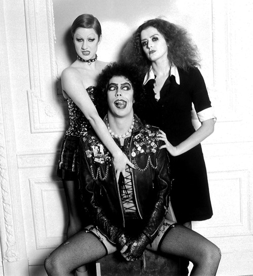 Nell Campbell (Little Nell), Tim Curry, Patricia Quinn / during production of Jim Sharman’s The Rock