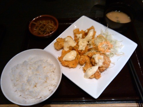 チキン南蛮（Chicken Nanban : fried chicken with tartar and sweet sauce)  Chicken Nanban set meal!  390yen!