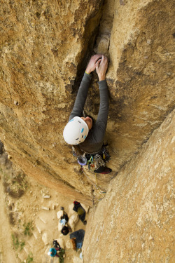 patagonia:  Powered by Thanksgiving Turkey Erica Maharg sends Lion’s Jaw, Smith Rock, OR. Photo :: Tim Guffin