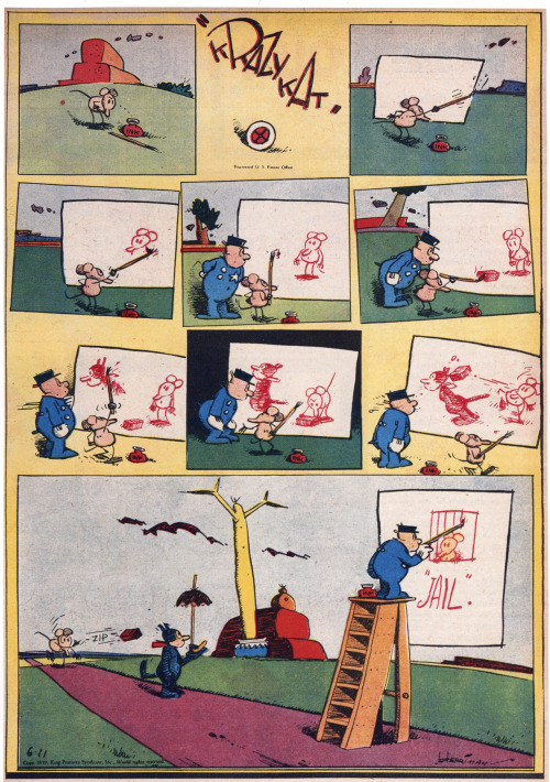 thebristolboard:thebristolboard:Classic Krazy Kat strip by George Herriman, 1911. 4th anniversa